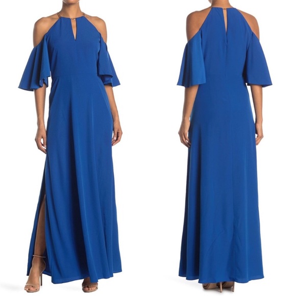 Ted Baker Bennah Cold Shoulder Gold Chain Strap Maxi Dress Cobalt Blue 6 - Picture 3 of 10